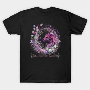 Enchanted Easter Dragon Wreath Egg Pink Pastel Design T-Shirt